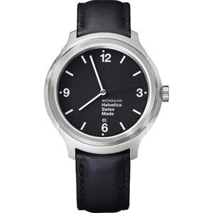 Mondaine Helvetica No1 43mm Bold Steel Black Dial Mens Quartz Watch MH1.B1220.LB